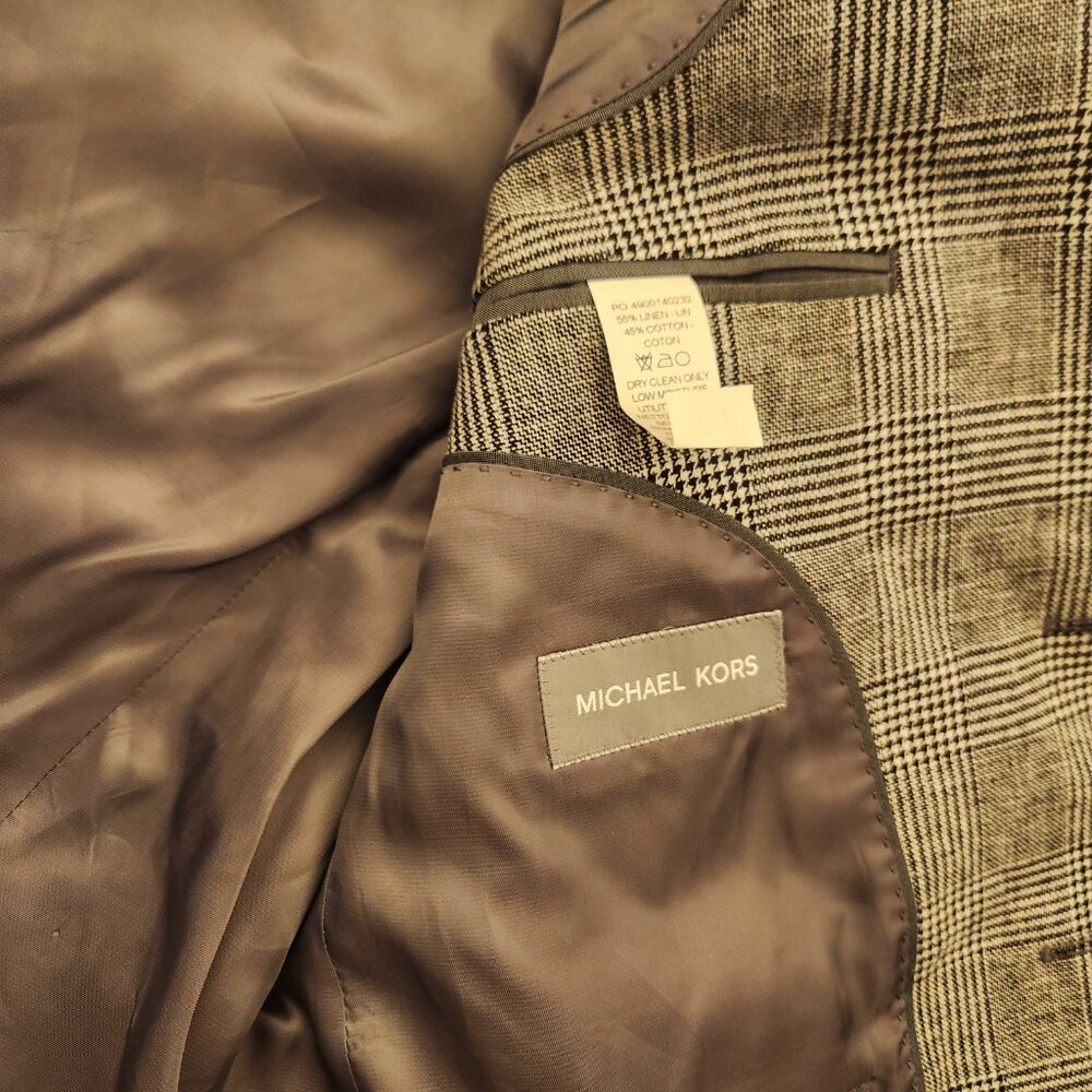 Michael Kors Black Herringbone Plaid Sport Coat Blazer Cotton & Linen Men's 42R - Picture 9 of 16